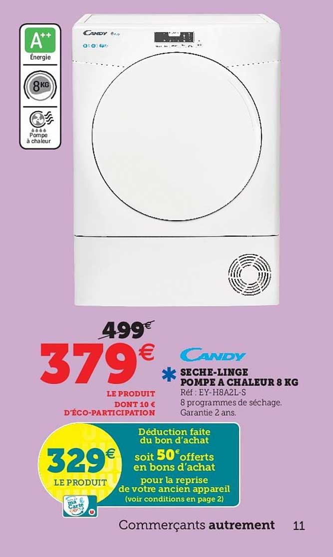 candy seche-linge pompe a chaleur 8 kg