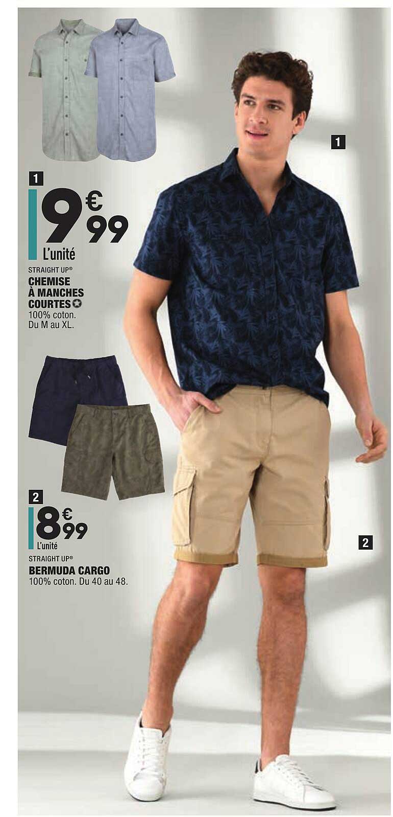 chemise à manches courtes, bermuda cargo