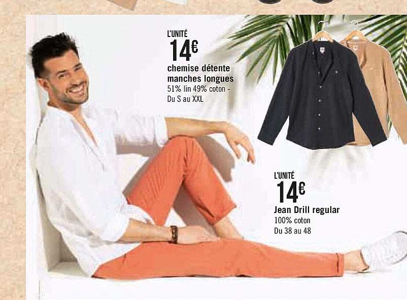 chemise détente manches longues, jean drill regular