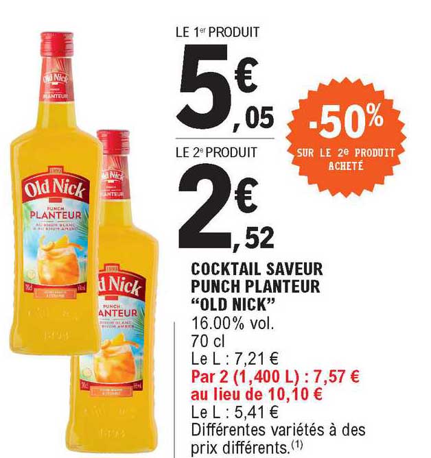 cocktail saveur punch planteur old nick -50% sur le 2e produit acheté