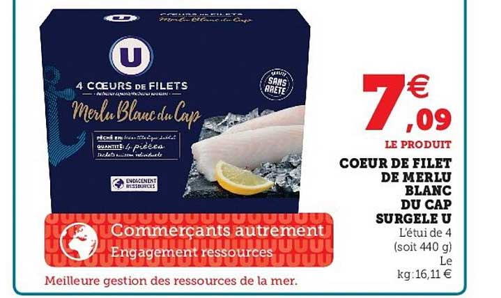 Coeur De Filet De Merlu Blanc Du Cap Surgelé U