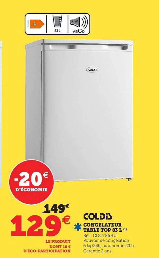 coldis congélateur table top 83 l