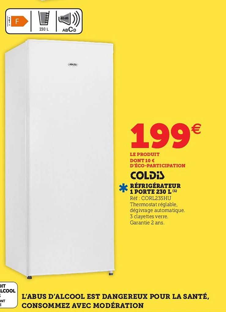 Coldis Réfrigérateur 1 Porte 230 L