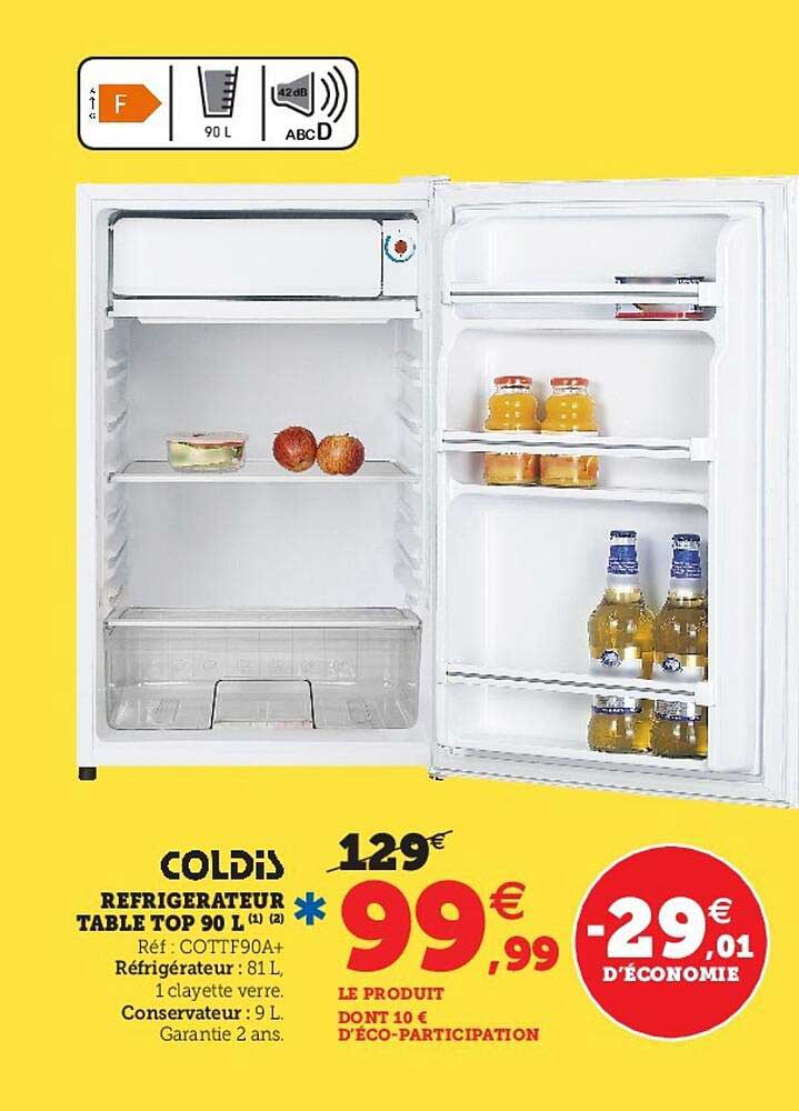 coldis réfrigérateur table top 90 l