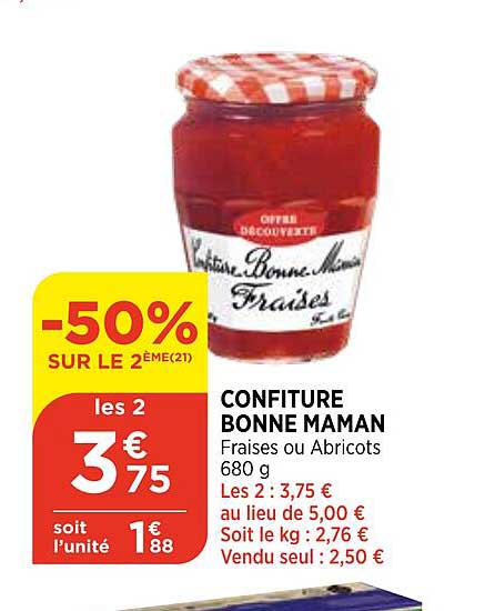 confiture bonne maman -50% sur le 2ème