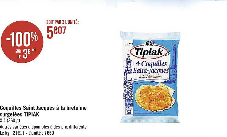 coquilles saint jacques à la bretonne surgelées tipiak