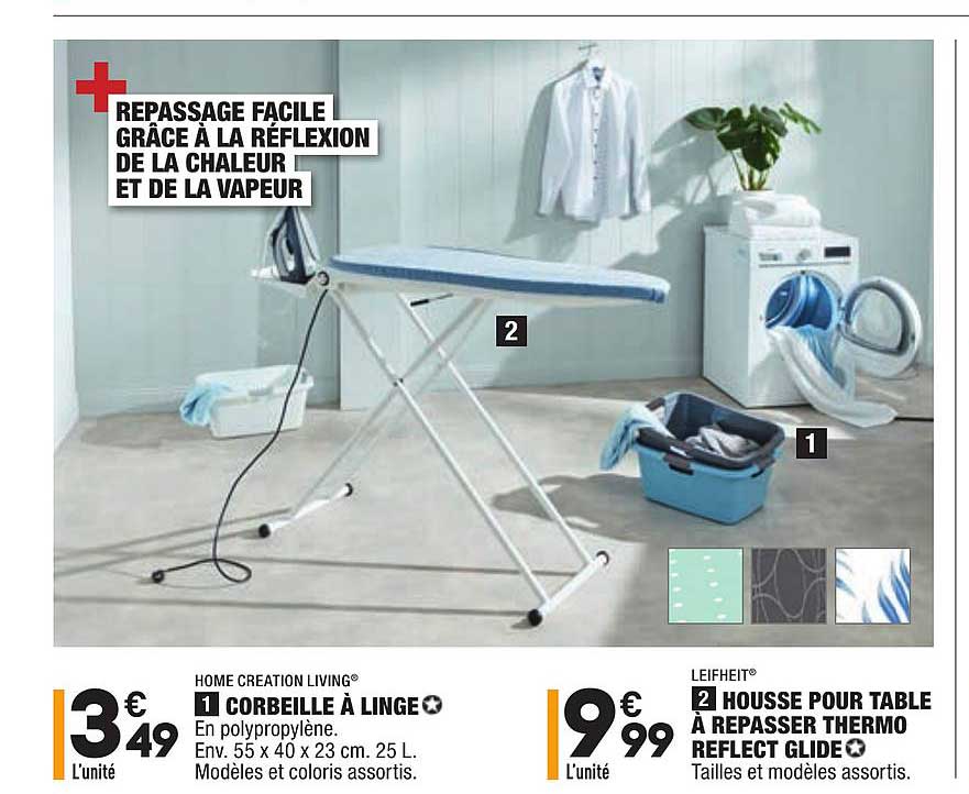 corbeille à linge home creation living, housse pour table à repasser thermo reflect glide leifheit