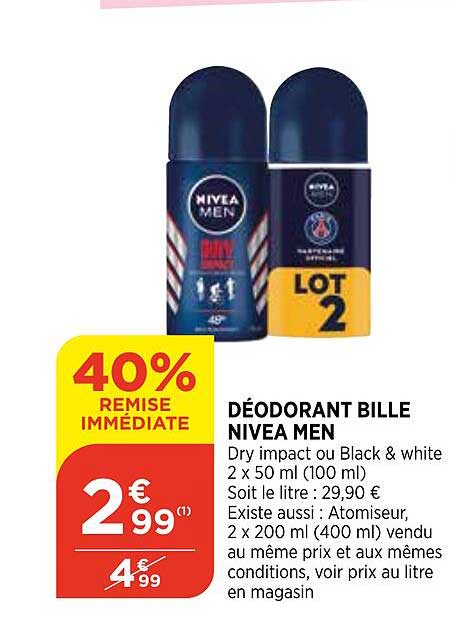 Déodorante Bille Nivea Men 40% Remise Immédiate