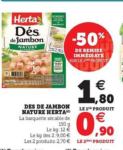 Dès De Jambon Nature Herta -50% De Remise Immédiate Sur Le 2ème Produit
