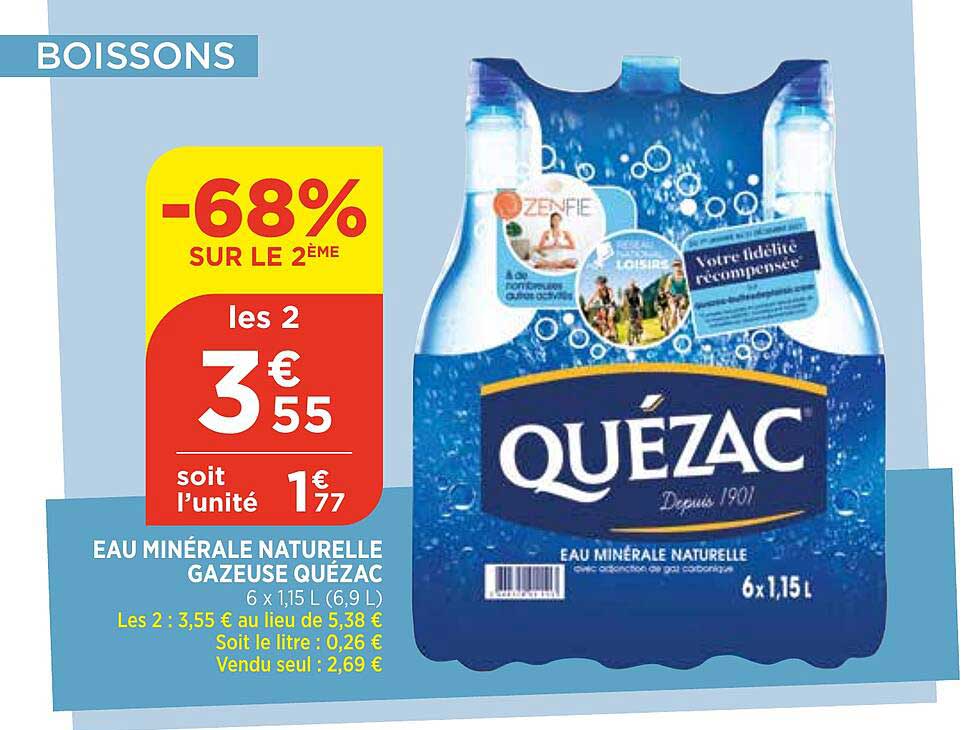 Eau Minérale Naturelle Gazeuse Quézac -68% Sur Le 2ème