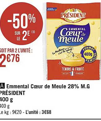 Emmental Coeur de Meule 28% M.G President 400g