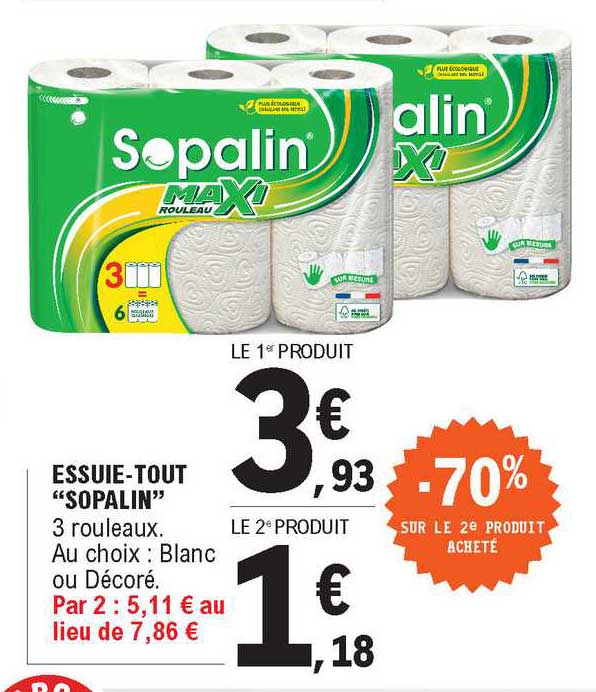 essuie-tout "sopalin" -70% sur le 2e produit acheté