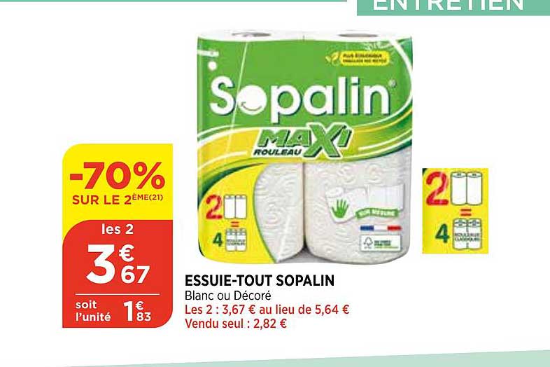 essuie-tout sopalin -70% sur le 2ème