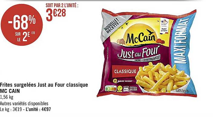 frites surgelées just au four classique mc cain