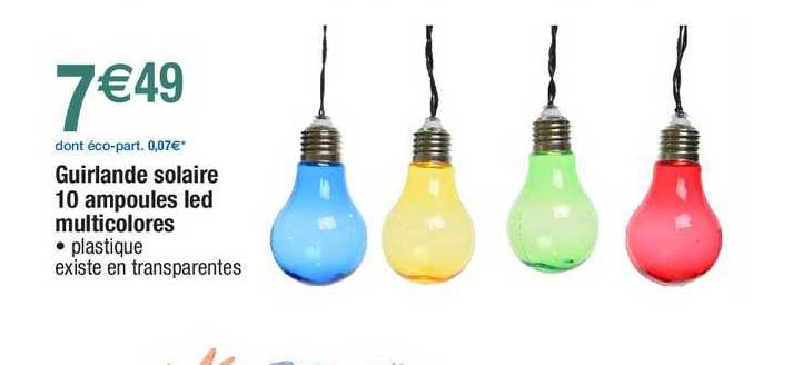 Guirlande Solaire 10 Ampoules Led Multicolores