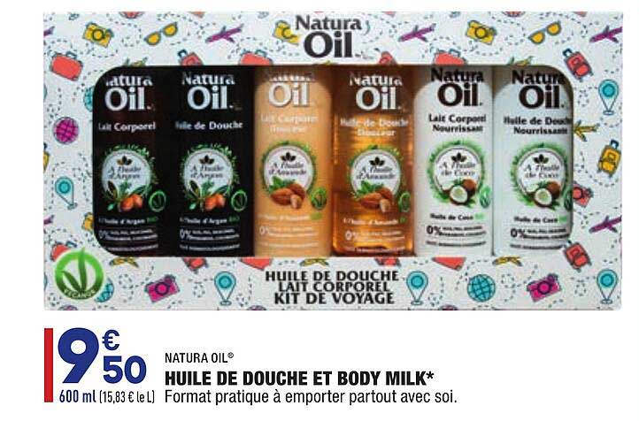 huile de douche et body milk natura oil