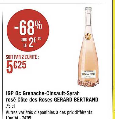 IGP Oc grenache-cinsault-syrah rosé côte des roses gerard bertrand