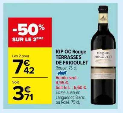 Igp Oc Rouge Terrasses De Frigoulet -50% Sur Le 2ème