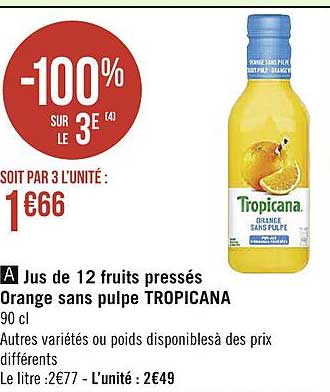 jus de 12 fruits pressés orange sans pulpe tropicana