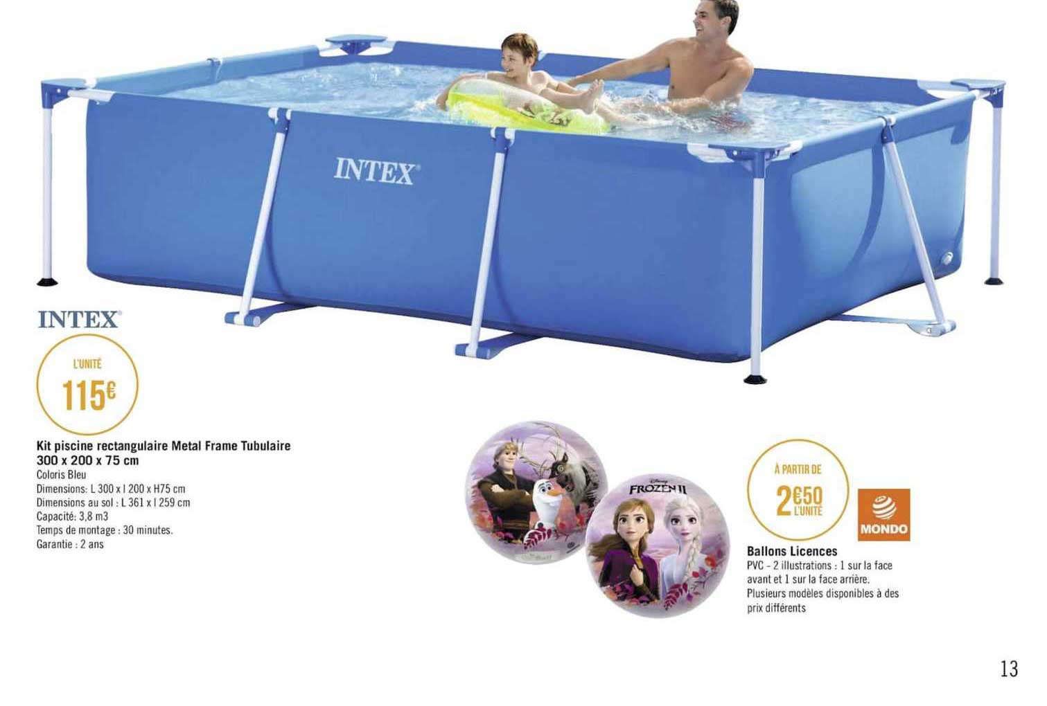 kit piscine rectangulaire metal frame tubulaire 300 x 200 x 75 cm , ballons licenses