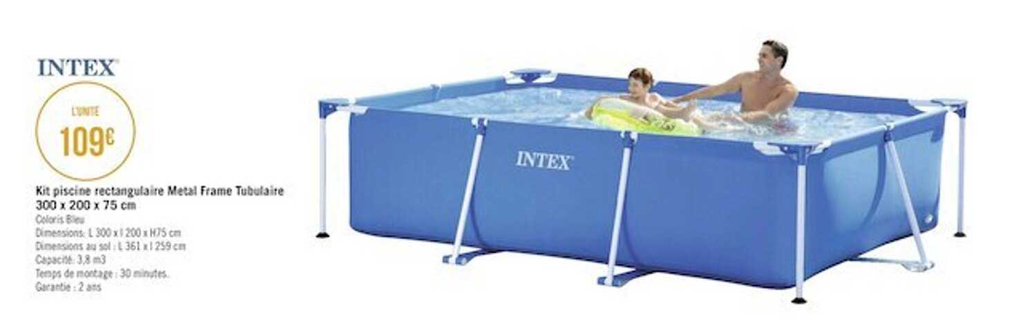 kit piscine rectangulaire metal frame tubulaire 300 x 200 x 75 cm intex
