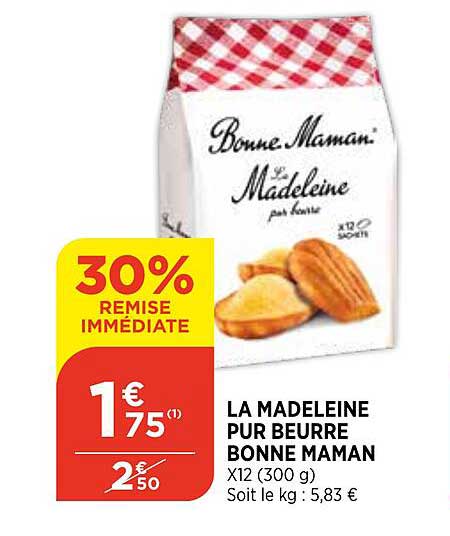 la madeleine pur beurre bonne maman 30% remise immédiate
