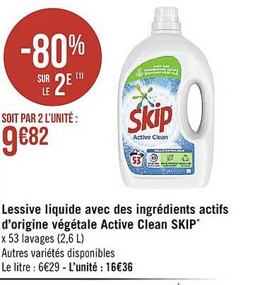 Lessive liquide avec des ingredients actifs d'origine vegetale Active Clean Skip