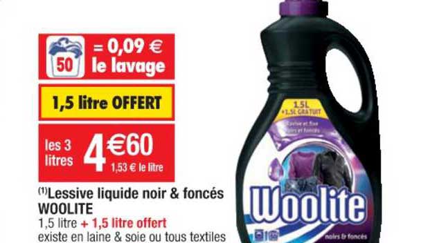 lessive liquide noir & foncés woolite 1.5 litre + 1.5 litre offert