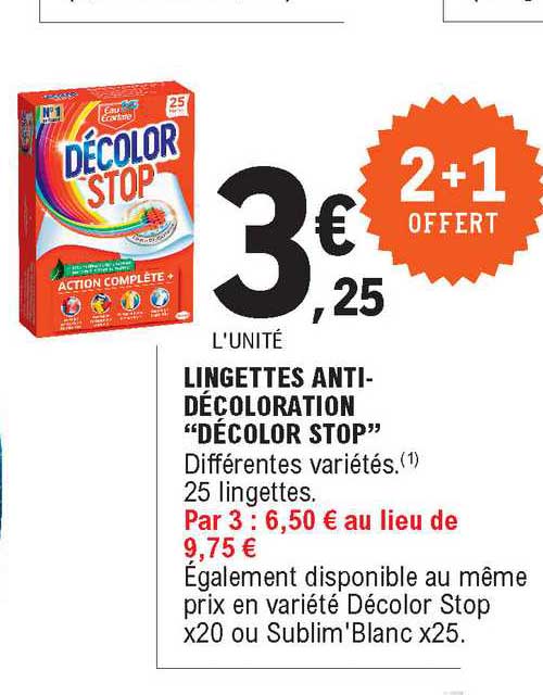 lingettes anti-décoloration décolor stop 2+1 offert
