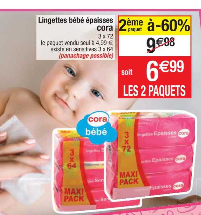 lingettes bébé épaisses cora 2ème paquet à -60%