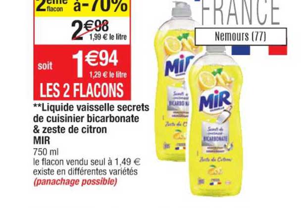 liquide vaisselle secrets de cuisinier bicarbonate & zeste de citron mir
