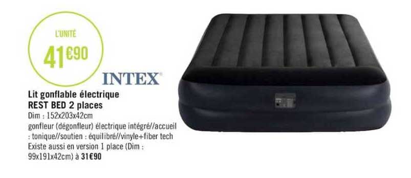 lit gonflable électrique rest bed 2 places intex