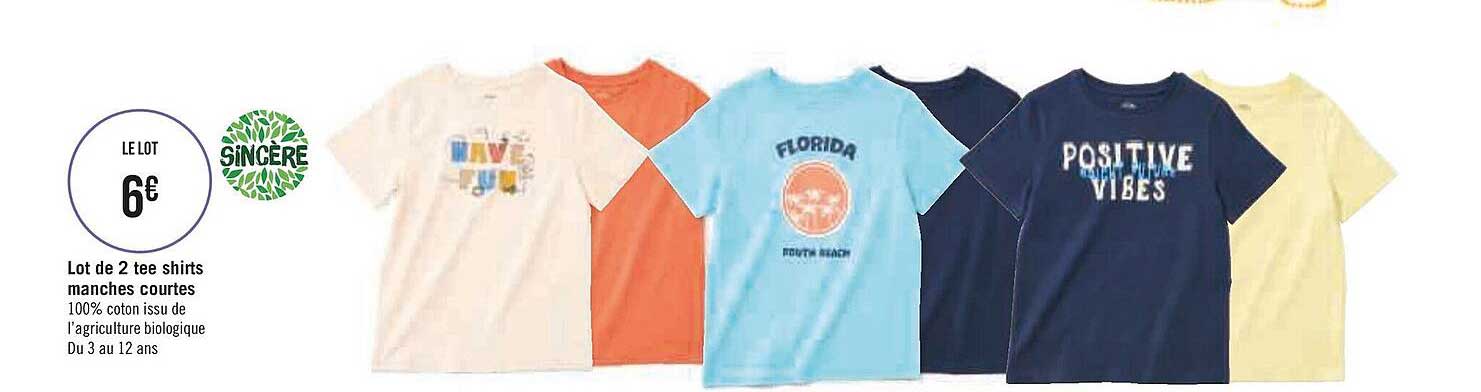 lot de 2 tee shirts manches courtes sincère