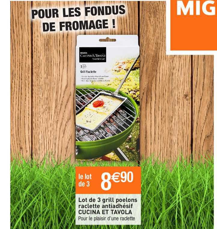 lot de 3 grill poelons raclette antiadhésif cucina et tavola