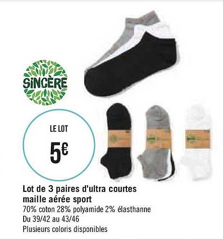 lot de 3 paires d'ultra courtes maille aérée sport sincère
