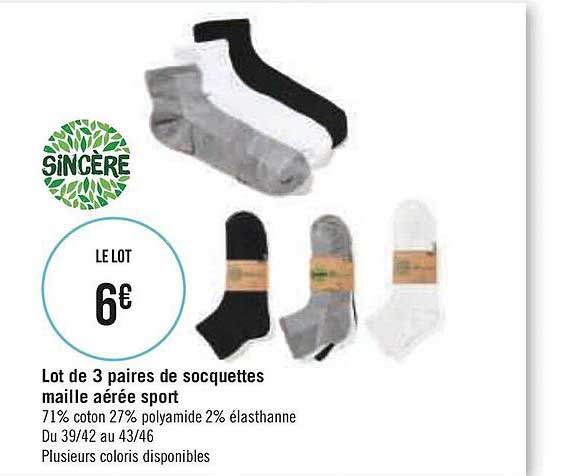 lot de 3 paires de socquettes maille aérée sport