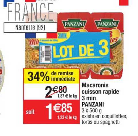 macaronis cuisson rapide 3 min panzani