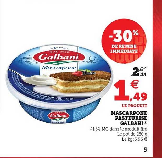 Mascarpone Pasteurisé Galbani -30% De Remise Immédiate