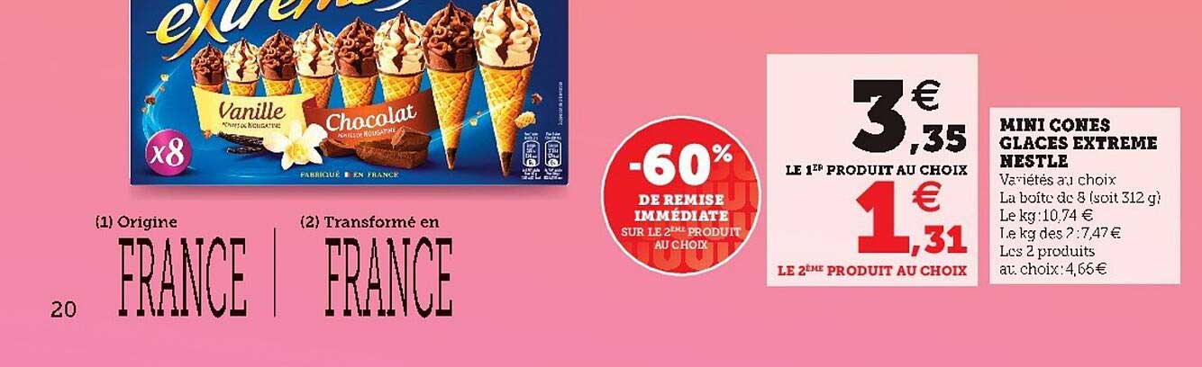 Mini Cônes Glacés Extrême Nestlé -60% De Remise Immédiate Sur Le 2ème Produit Au Choix