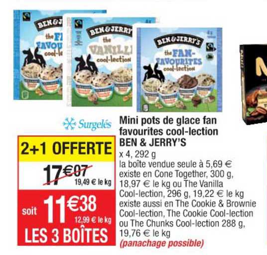 mini pots de glace fan favourites cool-lection ben & jerry's 2+1 offerte