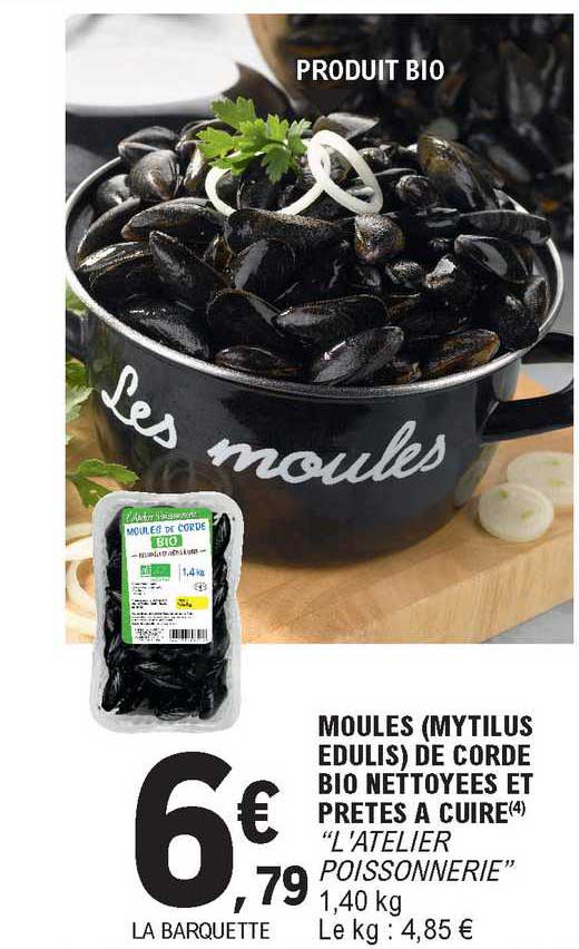 moules mytilus edulis de corde bio nettoyées et prêtes à cuire  l'atelier poissonnerie