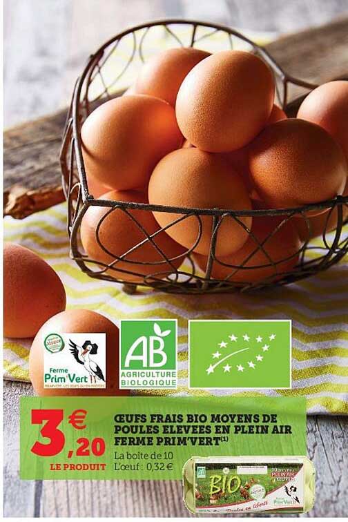 œufs frais bio moyens de poules élevées en plein air ferme prim'vert