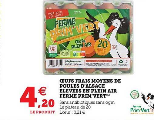 œufs frais moyens de poules d'alsace elevées en plein aire ferme prim'vert