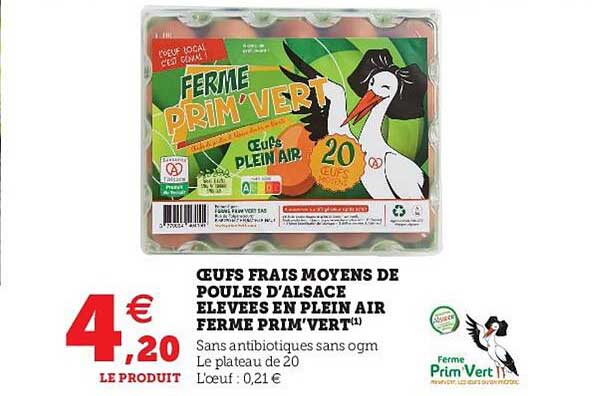 œufs frais moyens de poules d'alsace elevées en plein aire ferme prim'vert