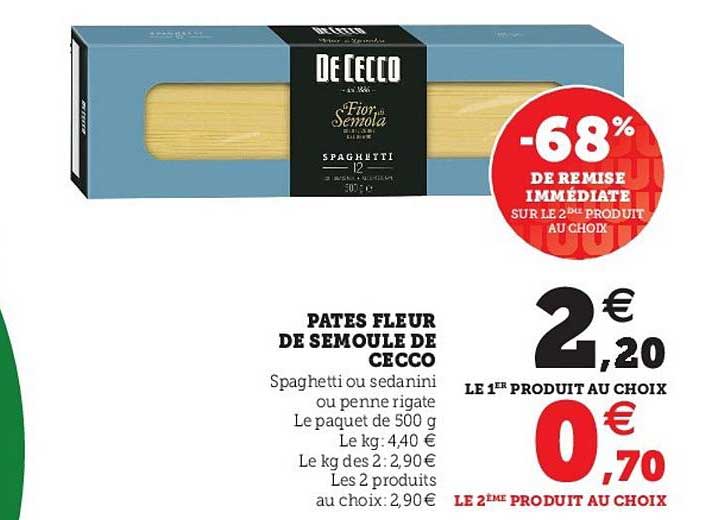 Pâtes Fleur De Semoule Cecco -68% De Remise Immédiate Sur Le 2ème Produit Au Choix