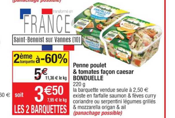 penne poulet & tomates façon caesar bonduelle