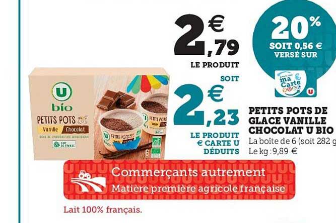 petits pots de glace vanille chocolat u bio