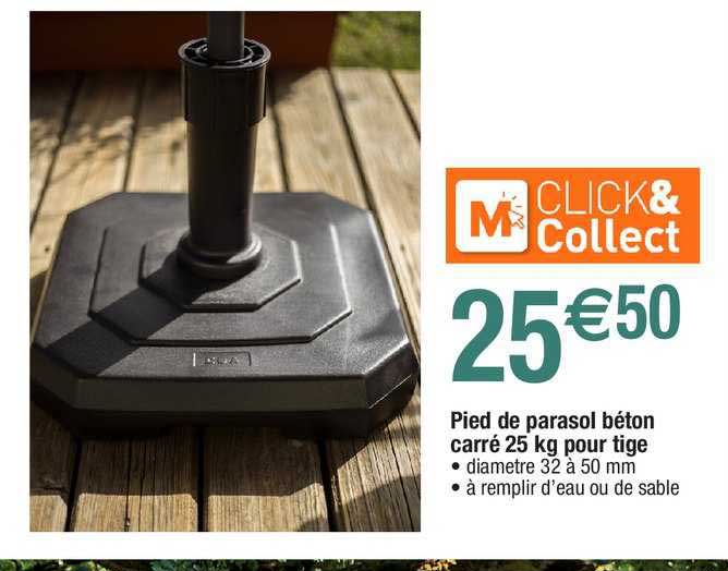 pied de parasol béton carré 25 kg pour tige