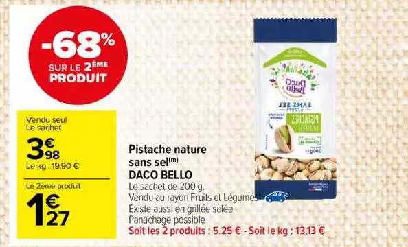 Pistache nature sans sel Daco Bello