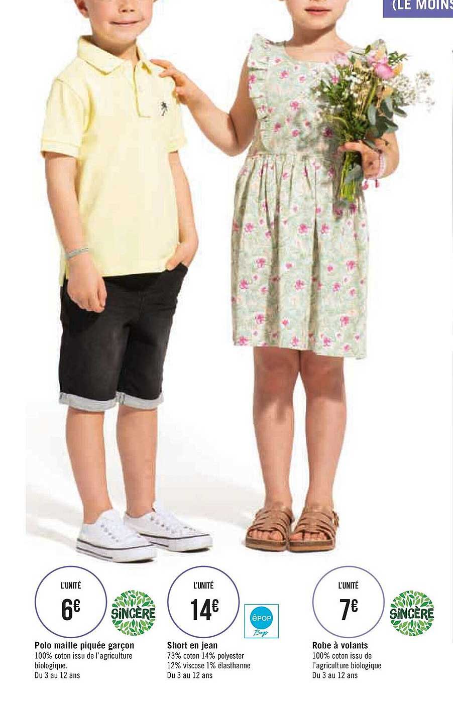 Polo Maille Piquée Garçon, Short En Jean, Robe à Volants